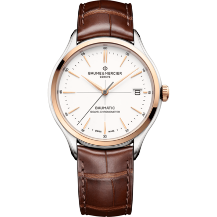 Baume & Mercier-10519 Clifton Baumatic Stainless Steel / Red Gold / White / Strap / COSC