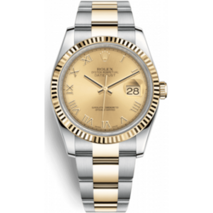 Rolex-116233-0193 Datejust 36 Rolesor Yellow Fluted / Oyster / Champagne Roman