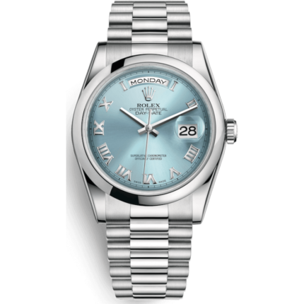 Rolex-118206-0035 Day-Date 36 Platinum Domed / President / Ice Blue Roman