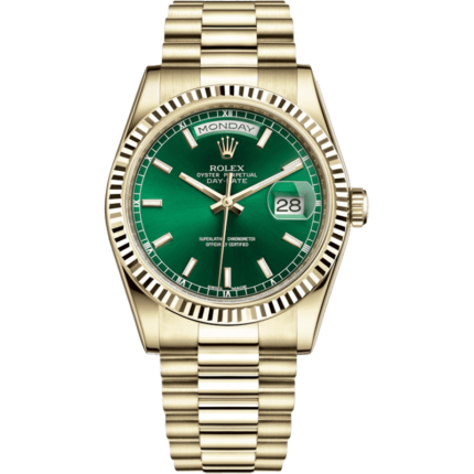 Rolex-118238-0419 Day-Date 36 Yellow Gold Fluted / President / Green