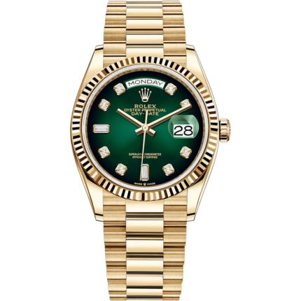 Rolex-128238-0069 Day-Date 36 Yellow Gold / Fluted / Green Ombré-Diamond / President