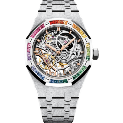 Audemars Piguet-15468BC.YG.1259BC.01 Royal Oak 37 Double Balance Wheel Openworked Frosted White Gold / Rainbow