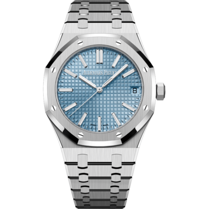 Audemars Piguet-15510BC.OO.1320BC.01 Royal Oak Selfwinding 41 White Gold / Light Blue - Baguette / 50 Years
