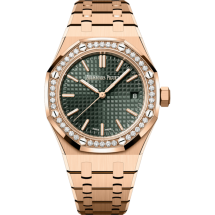 Audemars Piguet-15551OR.ZZ.1356OR.03 Royal Oak Selfwinding 37 Pink Gold - Diamond / Khaki Green / 50th Anniversary