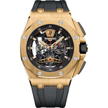 Audemars Piguet-26407BA.OO.A002CA.01 Royal Oak Offshore Tourbillon Chronograph Openworked Yellow Gold / Rubber