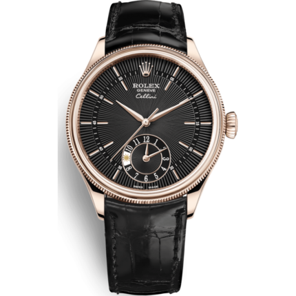 Rolex-50525-0010 Cellini Dual Time Everose / Black / Alligator Brown
