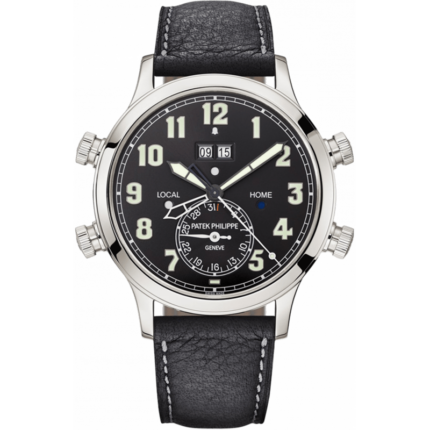 Patek Philippe-5520P-001 Calatrava Pilot Travel Time Alarm 5520 Platinum / Black