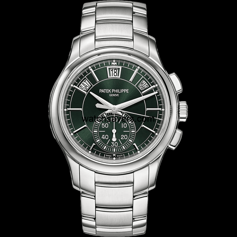 59051A-001_image01 Replica Patek Philippe-5905/1A-001 Annual Calendar Chronograph 5905 Stainless Steel / Green / Bracelet