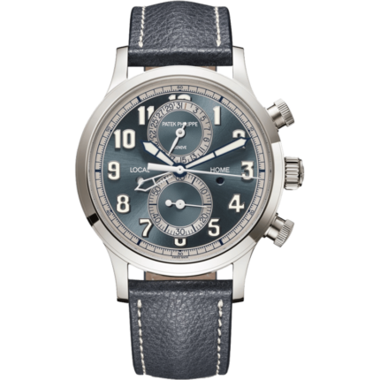 Patek Philippe-5924G-001 Calatrava Pilot Travel Time Chronograph White Gold / Grey
