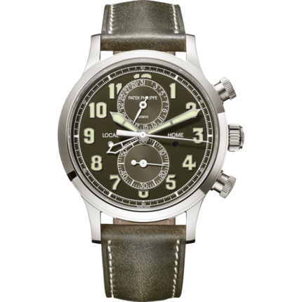 Patek Philippe-5924G-010 Calatrava Pilot Travel Time Chronograph White Gold / Green