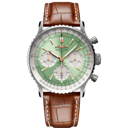 Breitling-AB0139211L1P1 Navitimer B01 Chronograph 41 Stainless Steel / Mint Green / Alligator - Folding