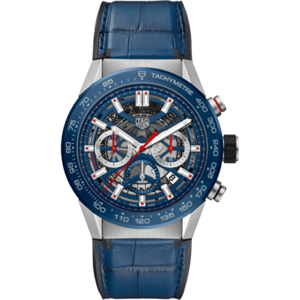 TAG Heuer-CBG2A11.FC6460 Carrera Calibre Heuer 02 45 Stainless Steel / Blue Ceramic / Skeleton / Alligator
