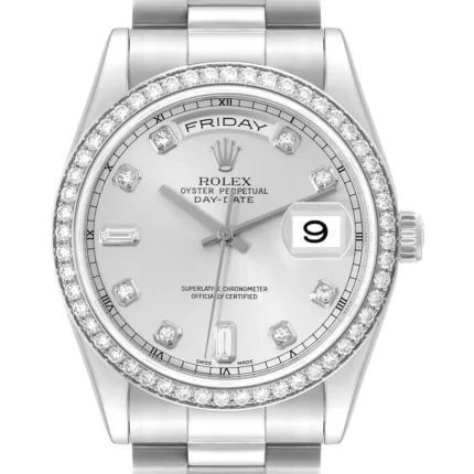 Rolex - 118346-0024 Day-Date 36 Platinum Diamonds / President / Silver Diamonds