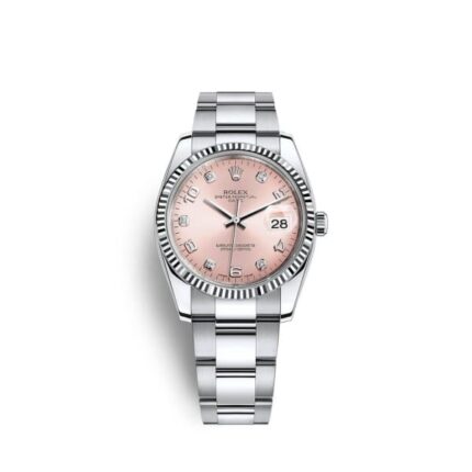 Rolex - 115234-0009 Oyster Perpetual Date 34 Stainless Steel Fluted / Oyster / Pink Arabic
